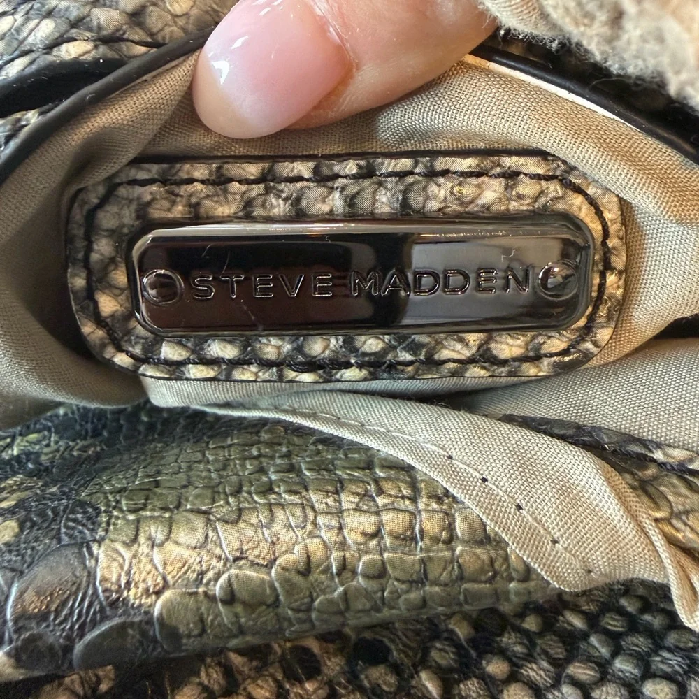 Steve Madden Snake Print Shoulder Bag Gunmetal Chain Handles - Picture 4 of 5